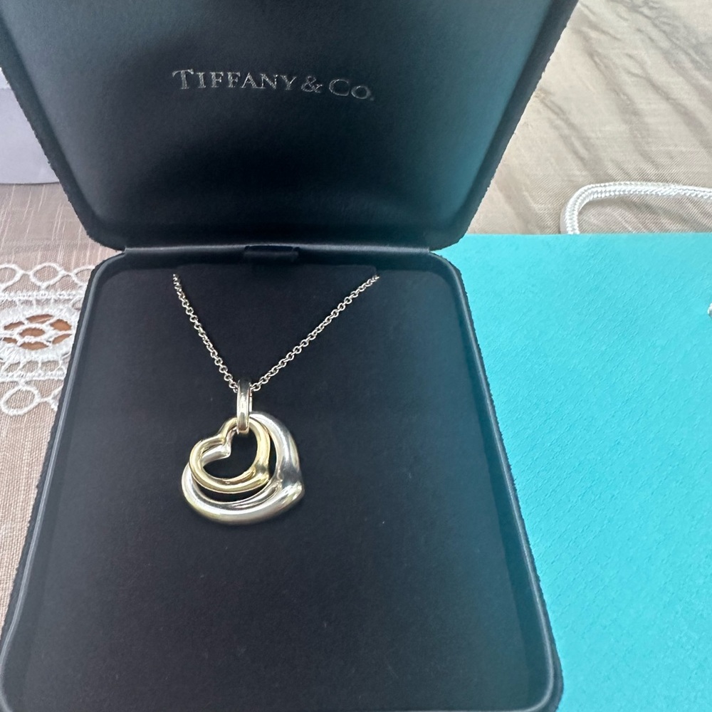 🩵 TIFFANY & CO 🩵OPEN HEART PENDANT STERLING SILVER AND 18K GOLD - Picture 4 of 14